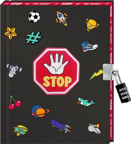 Tagebuch – STOP: Top Secret: für Kita, Kindergarten und Grundschule, unisex, Jungen und Mädchen, mit Patch und Farbschnitt
