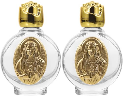 DOITOOL 2 bottiglie di acqua santa in vetro, ricaricabili, dispenser per acqua santa cattolica, contenitori vuoti per profumo cattolico, cristiano, Halloween, battesimo, chiesa, colore oro
