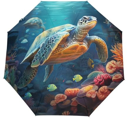 Meeresfisch Schildkröte Schildkröte Regenschirm Taschenschirm Kinder Jungen Mädchen UV-Schutz Auf-Zu Automatik Umbrella Verstärkt Winddichte Zusammenklappbar