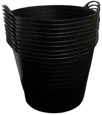 NEW! BLACK 42L Flexi Tubs 10 Packs - Durable Flexible Buckets for Home & Garden Versatile Large Garden Tubs with Handles, Handy Builders Buckets Heavy Duty, Ideal Bath Laundry Bucket & Flexi Bucket