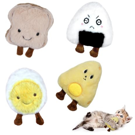 Andiker 4 PCS Catnip Toys for Cats, Creative Food Shapes Cat Chew Toys with Soft Plush Fabric Stuffed Cotton Bite-resistant Cat Toy Set Interactive Cat Toys for Indoor Cats to Chew Bite Entertain