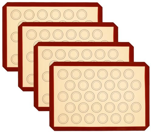4 tappetini da forno in silicone, antiaderenti per macaron, con misurazione, 42 x 29,5 cm, riutilizzabili, antiscivolo, per pasticceria, macaron, torte, biscotti, pane, per tovaglietta da tavolo