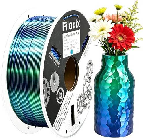 Silk Dual Color PLA Filament 1.75mm, Silk Shiny Coextrusion Filament, Compatible with Bambu LAB,Creality K1C,QIDI MAX3, FLASHFORGE Adventurer 5M, Prusa MK4 FDM 3D Printer,Blue Green,1KG