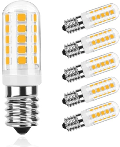 Chinnor E14 LED Bulb, LED E14 Light Bulbs 4W Equivalent 40W, Warm White 2700K T6 Bulb 120V 450LM, E14 European Base Led Bulbs for Fridge Light Bulb,Range Hood Light Bulbs, 5 Pack