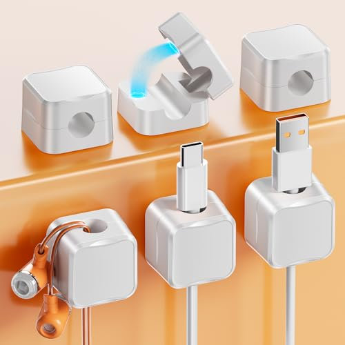 NEUTYPECHIC 6 Pezzi Clip per Cavi, Organizzatore Cavi con Autoadesivo Organizer Cavi, Magnetico Ferma Cavi Adesivi per Scrivania, Comodino, Cavi di Ricarica, HDMI, USB, Cavo Audio, Bianco
