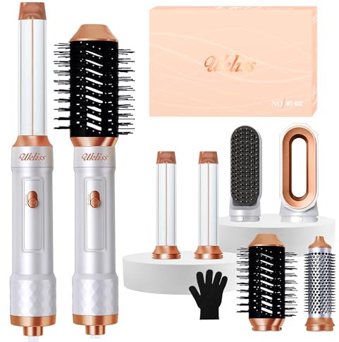 6 in 1 Hair Styler Set, UKLISS Air Styler mit 6 Zubehör, 1000W Ionen Haartrockner, Rundbürstenföhn, Air Auto-Wrap Lockenstab, Massage Bürsten, Magic Styler Geschenke Set für Weihnachten, Neujahr