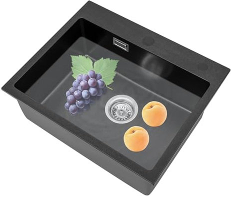 Lavandino in pietra di quarzo bianco 9'' profondo lavello cucina montaggio sottopiano lavabo cucina 1 bacino grande lavello da incasso (nero)