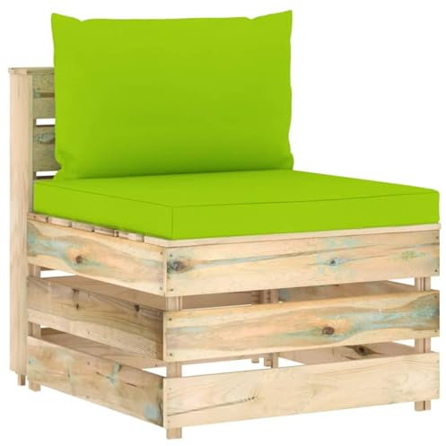 Xichuzi Modulares Mittelsofa mit Kissen, Lounge Sofa Outdoor, Garten Loungemöbel, Gartensofa, Loungesofa, Gartenlounge, Balkon Set Möbel, Grün Imprägniertes Holz