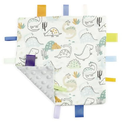 CREVENT Tag Security Blankets for Babies, Soft Small Loveys for Girls, Baby Comforter Sensory Blanket, Great Gifts for Birthday Baby Shower 24X24cm (Dinosaur)