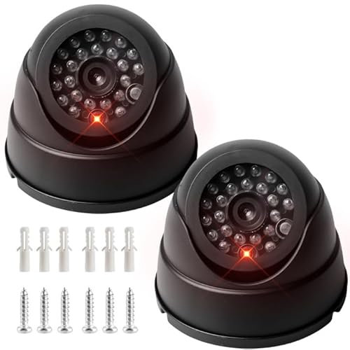 2 pezzi fotocamera finte, supporto da parete per fotocamera manichino, telecamera di sorveglianza con LED rosso lampeggiante, finta, telecamera di sorveglianza, fotocamera Atrappa esterna per interni