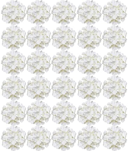 FagusHome 30 cabezas de flores de hortensias no incluidas, tallos artificiales, 18 cm, flores artificiales no tallos de hortensias para la decoración (blanco cremoso)