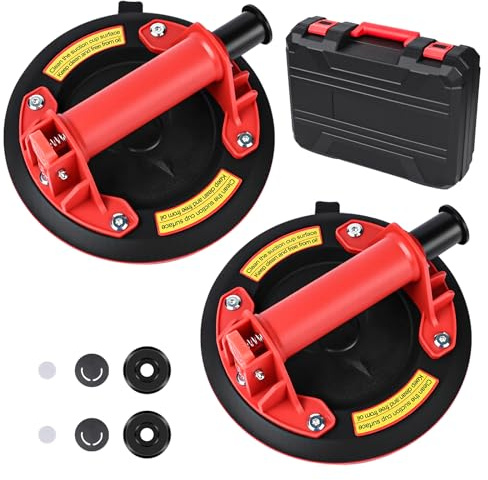 Gaethra 2 Piezas 8 Ventosas para Cristal, Ventosa Capacidad de Carga Máxima 200 kg, Ventosa Cristal con Caja de Transporte para Vidrio, Azulejos, Mármol, Rojo