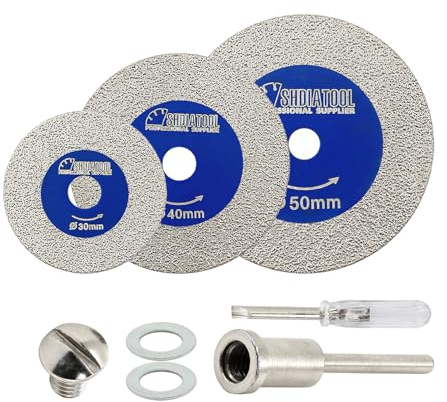 SHDIATOOL Dischi diamantati 30/40/50mm, albero 3mm - Per piastrelle/ceramica/marmo - Set 3 pezzi + cacciavite