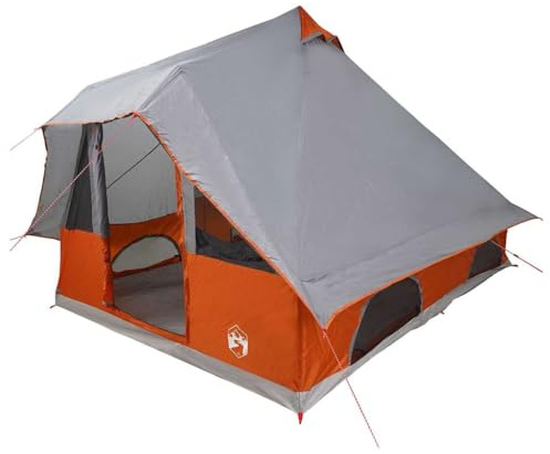 vidaXL Tipi Zelt mit Dach Grau und Orange 358 x 296 x 258 cm TAFT, Garten und Terrasse, Moderner Tipi, Wasserdichtes Zelt, Camping-Ausrüstung, Familienunterkunft, Outdoor-Oase