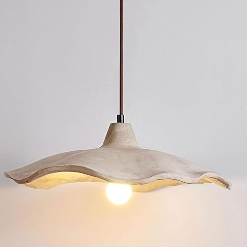 Stesulfr Pendelleuchte Retro Wabi Sabi Stil für Kücheninseln Lampenschirm aus Beton in Lotusform E27 zum Aufhängen hellgrauer Deckenleuchter aus Zement geeignet für Schlafzimmer Wohnzimmer Esszimmer(2