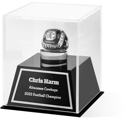 Générique Présentoir personnalisé pour bagues de championnat en acrylique, présentoir pour bagues de baseball, football, softball, basketball, dimensions : 7,6 x 7,6 x 8,9 cm