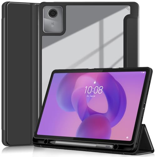 YRH Custodia per Lenovo Idea Tab con portapenne 11 pollici 2025, [Auto Wake/Sleep] Custodia posteriore trasparente per tablet Lenovo Idea 11 [TB336ZU /TB336FU] (Nero)