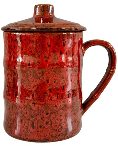 KOPYFANTAP Taza Grande Gigante 750 ML, Taza de Café Jumbo de Cerámica con Tapa, XXL Big Mug de Gres para Oficina y Hogar, Rojo