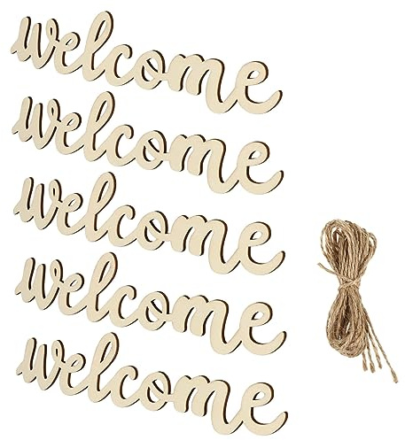 VALICLUD Panneau De Bienvenue en Bois Suspendu 5 Lettres Corde en Coton Naturel Décoration Maison Porte D'entrée pour Mariage, Bar, Café, Ensemble