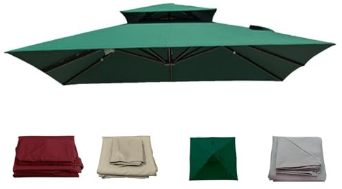 Copertura di ricambio per ombrellone quadrato, 300 x 300 cm, impermeabile, per patio, piscina, mercato, 8 puntoni, protezione UV, facile da installare, verde, 3 pezzi (3 x 3 m)