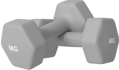 SPORTNOW Juego de Mancuernas Hexagonales, 2 x 6 kg, Recubiertas en Plástico, Juego de Pesas de Metal con Mangos Antideslizantes para Entrenamiento en Casa, Gimnasio y Oficina, Gris