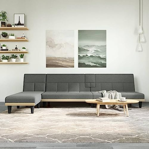 ZQQLVOO Schlafsofa in L-Form Dunkelgrau L-Form Schlafsofa mit USB-Tisch, verstellbar für Sitz, Relax und Schlaf. 255x140x70 cm Stoff