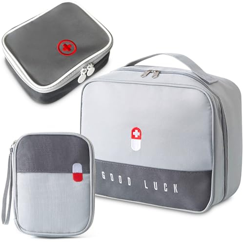 3 Stück Medikamententasche, ReiseapothekeTasche,Große Kapazität Wasserdichte Notfalltasche Leer Erste Hilfe Tasche Medizin Aufbewahrungstasche Tragbar Medikament Tasche für Office,Home,Reisen (Grau)