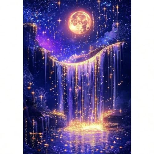 Puzzle 30 Teile für Erwachsene, Lila Wasserfall Mondlicht 25x20cm Puzzle Erwachsene 30 Teile Lernspiel Herausforderung Spielzeug, Geschicklichkeitsspiel für die ganze Familie
