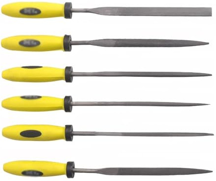 6-teiliges Nadelfeilen-Set, 15 cm, kleines Metallfeilen-Set mit Griff, inkl. flachem, quadratischem, rundem, halbrund, dreieckigem Schnitzwerkzeug für Metall, Kunststoff, Glas, Holz, Schmuck, grobes
