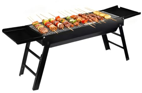 Parrilla portátil para barbacoa, plegable y extraíble, parrilla con bandejas laterales, cocina al aire libre para camping, apartamento, balcón, playa, picnic, viajes, barbacoa, fiesta, duradera, fácil