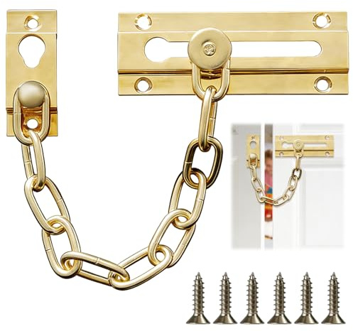 Golden Door Chain Lock, Heavy Duty Safety Chain Lock,Internal Door Restrictor, Security Latch Chain Lock Sliding Bolt, Door Chains for Front Door, Home, Hotel, Bedroom