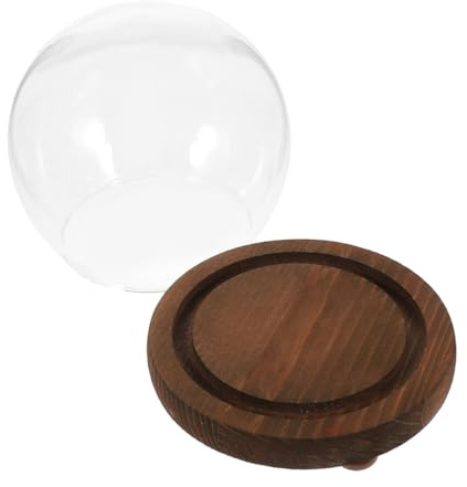 MUELODSIC Campana in Vetro Rotonda Piccola con Base in Legno, Espositore Trasparente a Campana per Fiori e Candele, Vetrina Decorativa da Tavolo per Arredamento Interno e Ambienti Casa