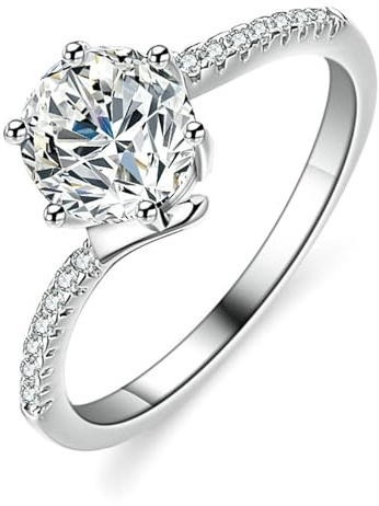 Tolldek Weißgold Au 375/585/750 Pärchen Ringe Echtes, Klassiker Hochzeitsring mit Labor Erstellt Diamant, Ring 9K/14K/18K Weiß Gold, Gr.47-65