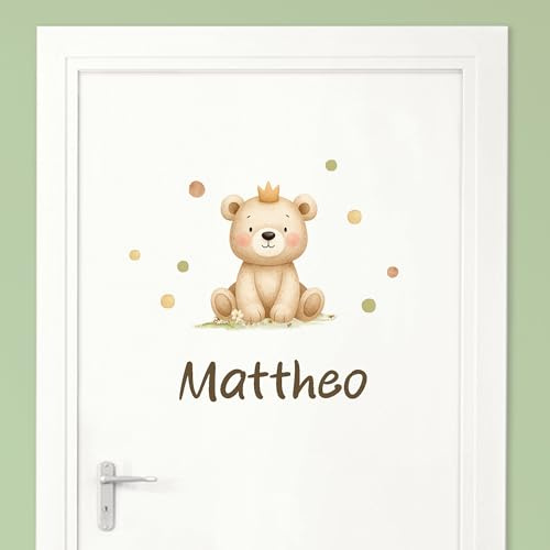 Little Deco Türaufkleber, Wandtattoo Kinderzimmer, Bär mit Krone | Wandsticker, Sticker personalisiert, Babyzimmer Deko, Wunschtext Aufkleber, Tür Namensschilder Kinder, Stickers selbstklebend