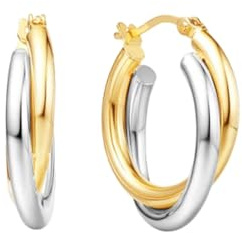 Tolldek Creole Hoop 9K/14K/18K Gelbgold & Weißgold Echt Gold, ZweifarGroß Doppelkreise Ohrstecker Damen Vintage, Damenohrringe 18/14/ 9 Karat Gold