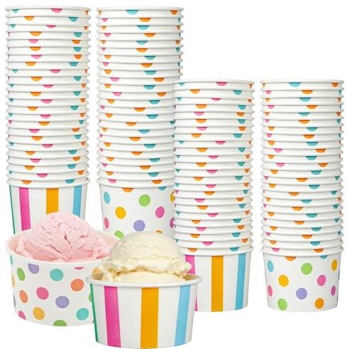 dididudi 50Pcs Paper Ice Cream Cups,4OZ Colourful Sundae Dessert Bowls, Frozen Yogurt Gelato Snack Serving Cups for Birthday Party, Kids Party Tableware, Home & Catering Use