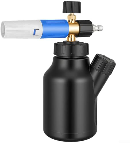 Pulvérisateur de mousse haute pression de 1 L avec buse rotative et connexion rapide pour le lavage de voiture et le nettoyage extérieur du jardin (blanc bleu)