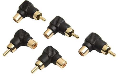 Auratrove 5-Pack L-Type for rca Adapter, 90-Degree Gold-Plated Male to Female Audio Connector, Zinc Alloy Elbow for for hdtv DVD Subwoofer