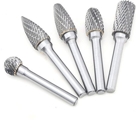 SYCEES Raspel Set 5-Teilig 6×12mm Bohrmaschine Kugelfräser + Zylinderfräser + Zapfenfräser + Konusfräser