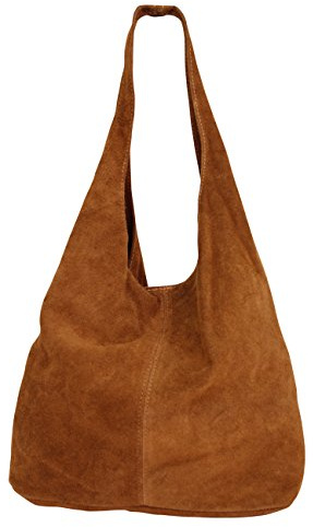 AMBRA Moda Damen Ledertasche Shopper Wildleder Handtasche Schultertasche Beuteltasche WL818, Cognacbraun, XL