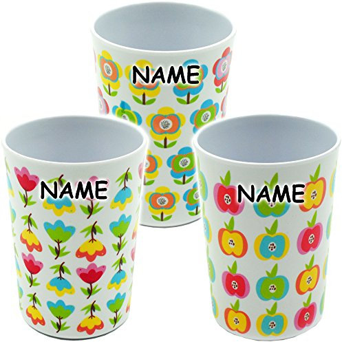 alles-meine.de GmbH 1 Stück 3 in 1 - Trinkbecher/Zahnputzbecher/Malbecher - Becher - Bunte Blumen/Blüten - Äpfel - incl. Name - 350 ml - mehrweg - Trinkglas aus Melam..