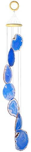 Nupuyai Großes Windspiel aus blauen Achatscheiben, für Garten, Heimdekoration, Kristallstein, hängende Ornament, Windglocke für drinnen und draußen, 82 cm