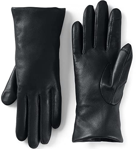 Lands' End Womens Cashmere Lined Leather Tech Gloves Black