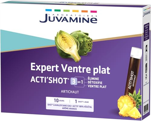 JUVAMINE Shot Ventre Plat, Digestion - Detox Foie - Artichaut, Ananas - 10j