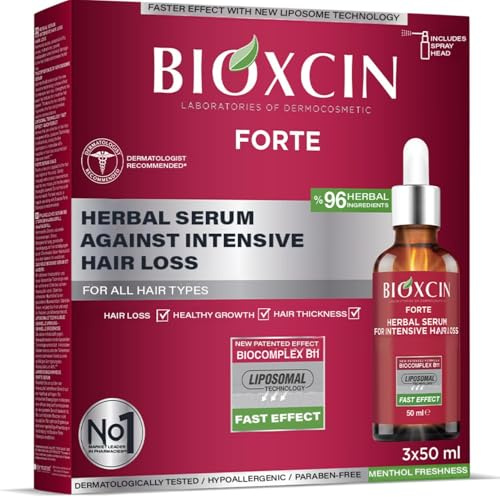BIOXCIN Forte 3x50 ml Haarserum gegen Haarausfall – Pflanzliches Kopfhautserum für dünnes und kraftloses Haar, unterstützt Haarwachstum & kräftigeres Haar, mit BioComplex B11