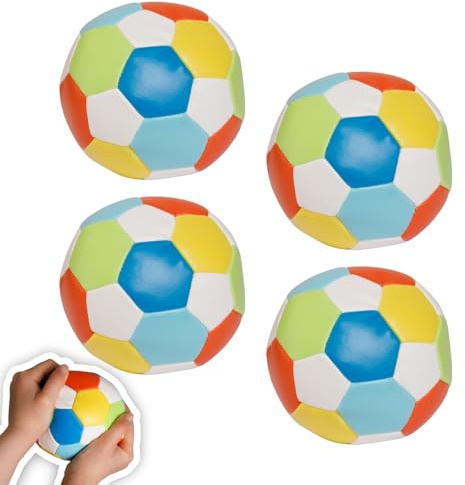 alldoro 63092 Softball 4er Set, aus Schaumstoff, Fußball für Kinder und Babys ab 0 Monaten, indoor, outdoor, Ø 10 cm, bunt, schwarz/weiß