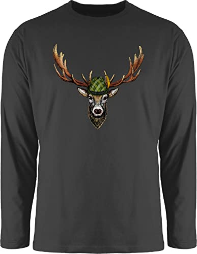 Shirtracer - Langarmshirt Herren Langarm Shirt - Kompatibel mit Oktoberfest - Jagdhirsch Hirsch Jäger Jägerin Geschenk