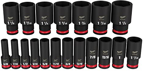 Milwaukee ShockWave - Juego de llaves de vaso SAE de 6 puntos de impacto profundo de 1,27 cm, 19 piezas