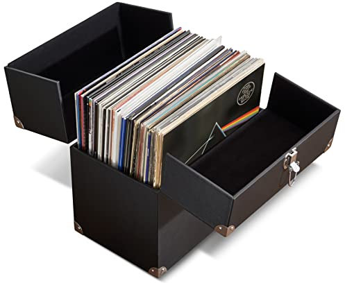 Legend Vinyl Scatola portaoggetti per dischi – Contiene 50 LP, custodia in vinile da 30,5 cm con pannelli di apertura anteriore e posteriore, stile Flight Case, design resistente e robusto, Nero ,
