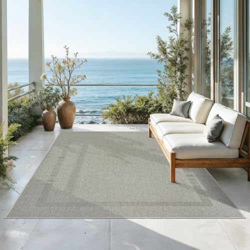 Mia´s Teppiche Malaga Outdoor Teppich Wetterfest – Balkonteppich & Terrassenteppich, Indoor Outdoor Flachgewebe, Waschbar, UV-beständig & Pflegeleicht, Grau, 80 x 150 cm